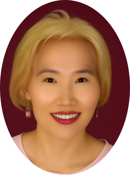 blond 1 - photo shop by ChatGPT-red back ground-round