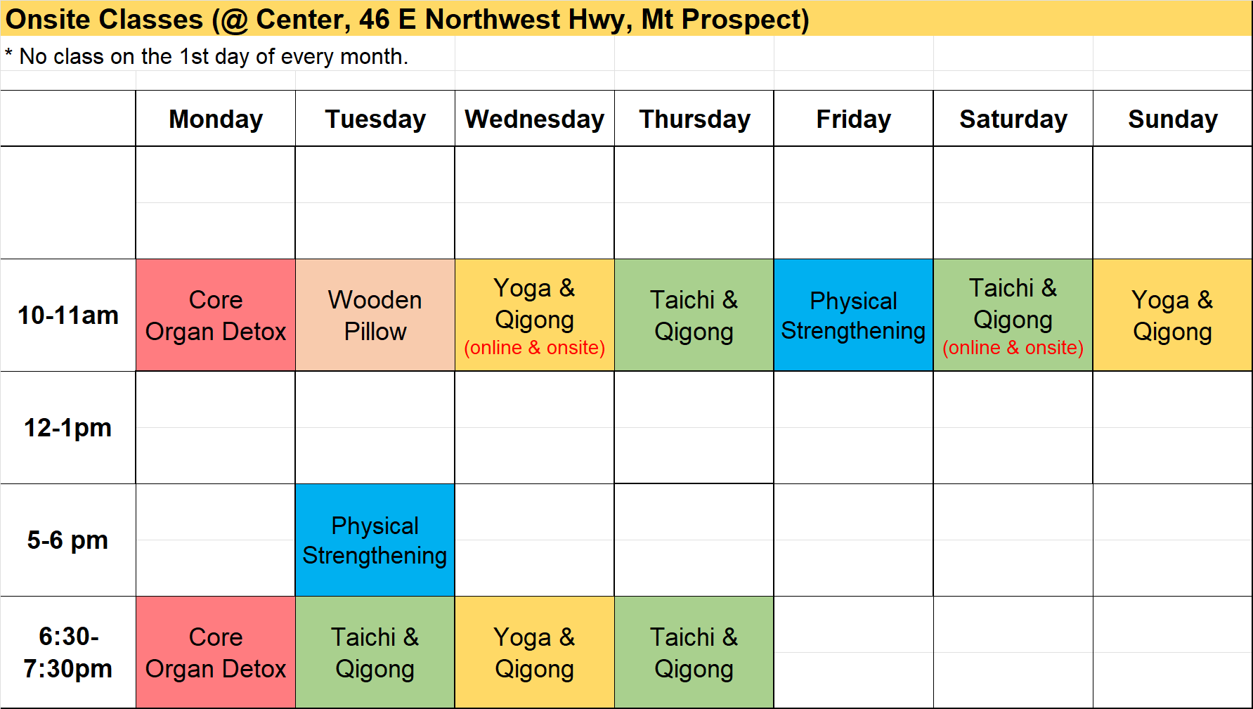 MP Onsite Class Schedule April 2026