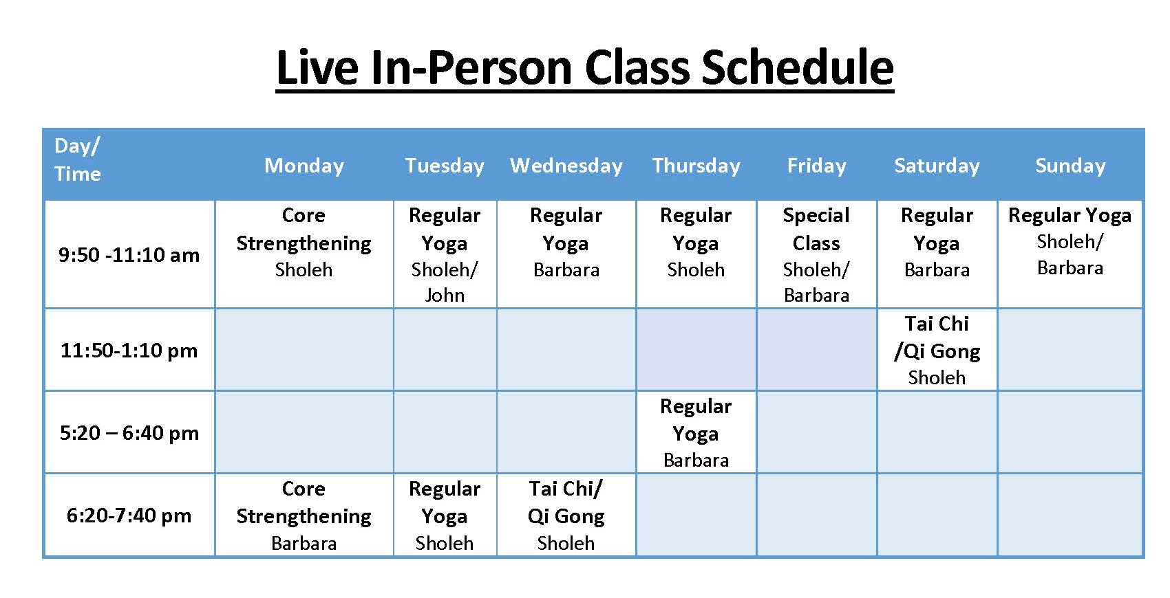 Riverwalk class schedule-June 2022