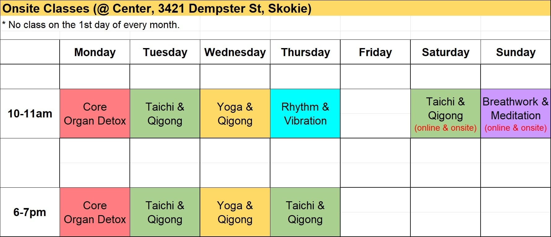 SK Class Schedule